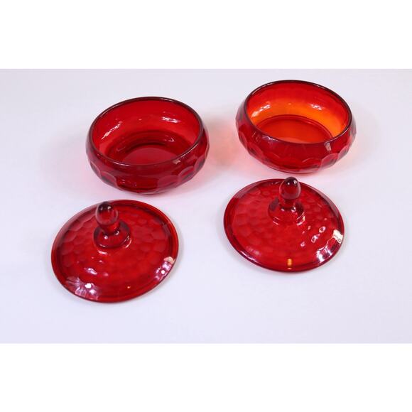 Vintage Viking Glass Georgian Ruby Red Honeycomb Candy Dish And Lid 6" Diameter - Picture 3 of 8